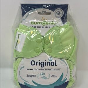 NEW BumGenius Original Pocket Style Cloth Diaper + Inserts Grasshopper Green New